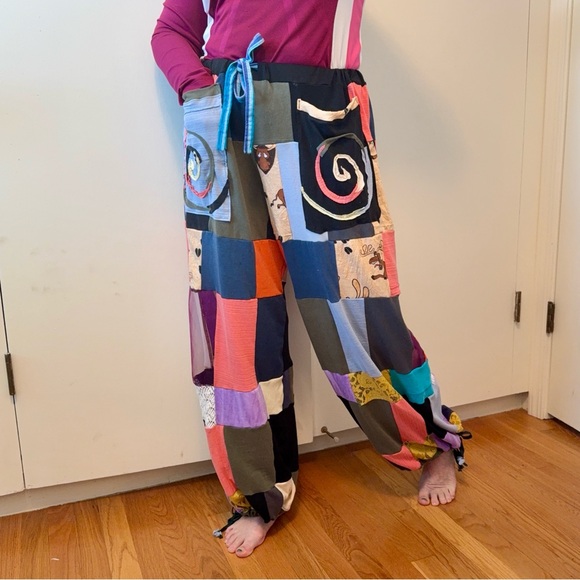 Colorful Patchwork Pants Crazy Boho Hippie Festival Upcycled by Unbound Soul - Picture 10 of 12